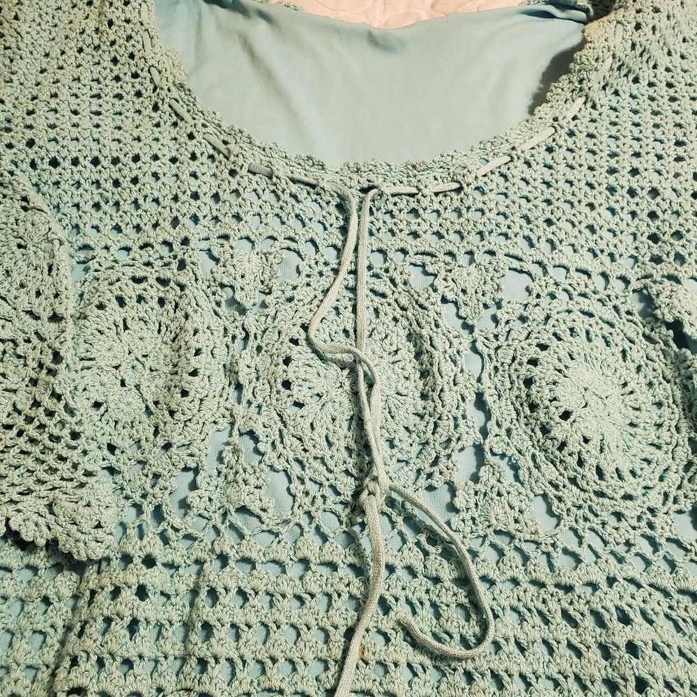 Roamans Aqua Crochet Top - Picture 7 of 12
